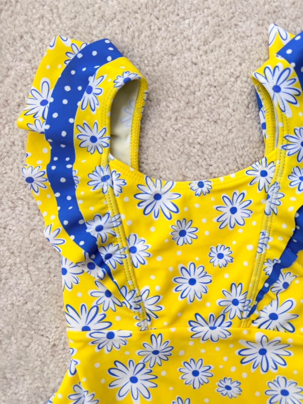 Flapdoodles Yellow Daisy One-Piece Swimsuit with Ruffle Straps - Picture 3 of 11